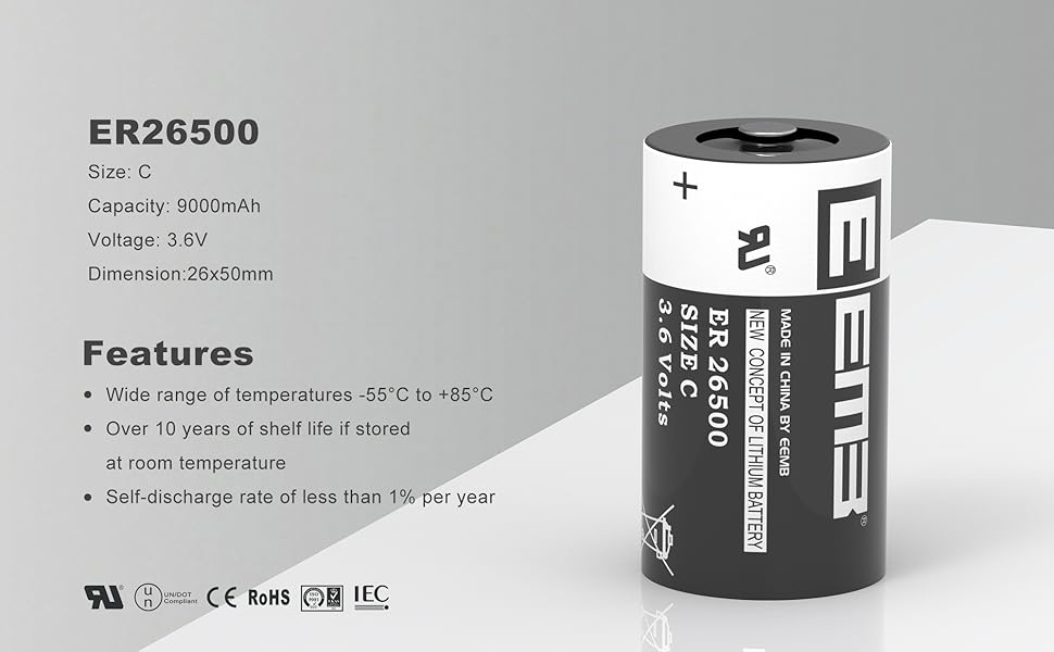 Titus ER26500 C Size 3.6 Volt 8500 mAh Lithium Battery - Per Unit