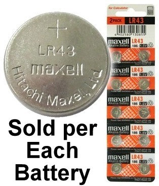 Maxell Batteries LR43 (186, AG12) Alkaline Button Size Battery, On Tear Strip