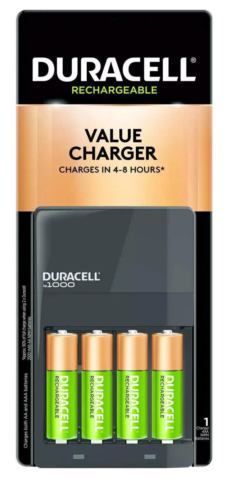 Duracell Value Charger with 4 NiMH Pre-Charged Rechargeable Batteries ...