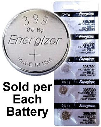 Energizer 395 / 399 (SR927W, SR927SW) Silver Oxide Watch Battery. On Tear Strip