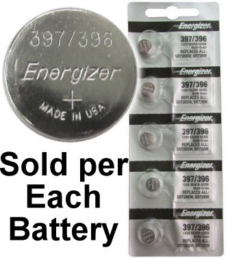 Energizer 397 / 396 (SR726SW, SR726W) Silver Oxide Watch Battery. On Tear Strip