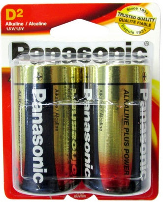 Panasonic D Size Alkaline Plus Power Battery, 2 Pack