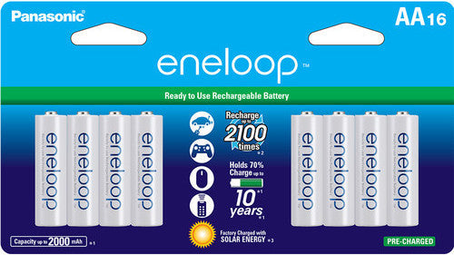 Panasonic Eneloop AA Rechargeable Ni-MH Batteries, 1.2V, 2000mAh, Pack of 16