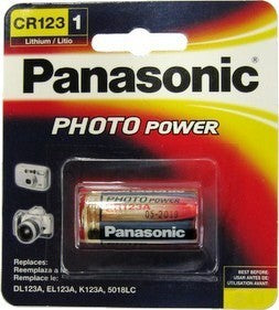 Panasonic CR123A Lithium 3 Volt Photo Power Battery Carded, Dated 5, 2029