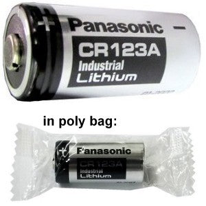 Panasonic CR123A Lithium 3 Volt Industrial Battery, Made in Indonesia, Poly Shrink Pack, Exp 01-2028
