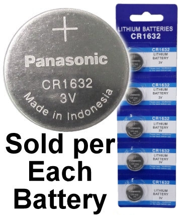 Panasonic Blue CR1632, Lithium Coin Size Battery, on Blue Tear Strip