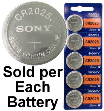 Sony CR2025 3 Volt Lithium Coin Battery On Tear Strip, Latest Bubble Raised Blister Packaging, 2029