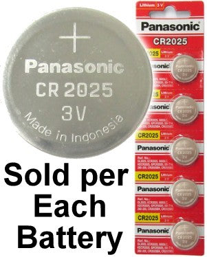 Panasonic CR2025 3 Volt Lithium Coin Battery on Tear Strip, Exp. 02 - 2029