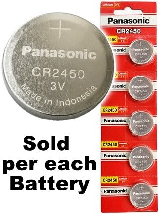 Panasonic CR2450, Red, Lithium Coin Size Battery, on Tear Strip