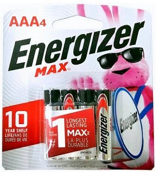 Energizer USA Max Batteries E92 AAA Alkaline Battery 4 Pack Carded AAA