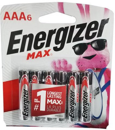 Energizer Max Batteries E92 AAA Alkaline Battery 6 Pack Carded AAA