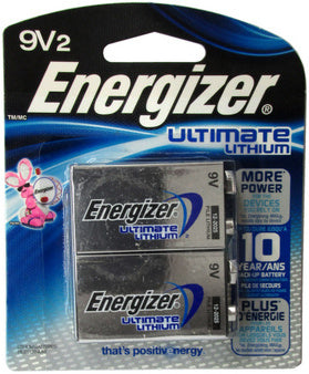 Energizer L522 9 Volt Ultimate Lithium, 2 Pack Carded