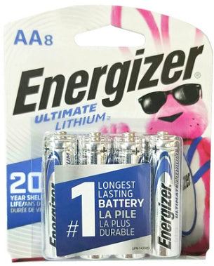 Energizer L91 AA Ultimate Lithium Battery 8-Pack, Blister Carded
