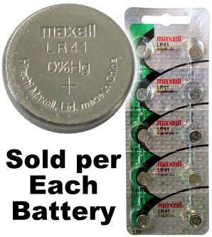 Maxell Hologram LR41 (192, AG3) Alkaline Button Size Battery, Card of 10, Exp. 2022