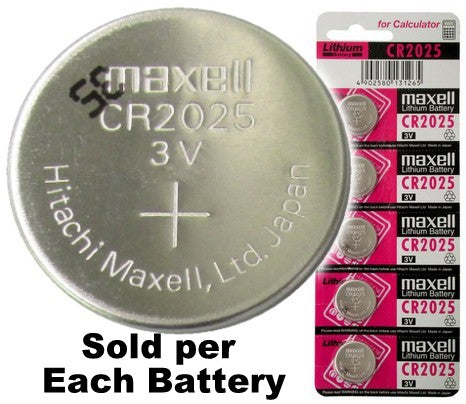 Maxell CR2025 3 Volt Lithium Coin Cell, On Tear Strip