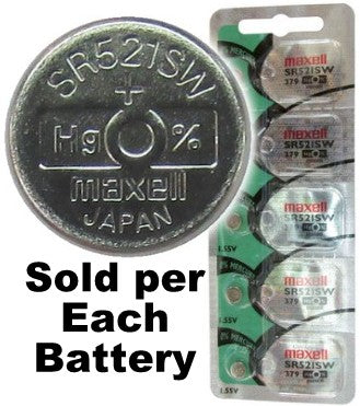 Maxell Hologram SR521SW (379) Silver Oxide Watch Battery. On Hologram Tear Card, Exp. 2024