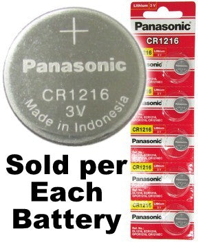 Panasonic CR1216 3V Lithium Coin Size Battery, On Tear Strip, Exp. 11 - 2024