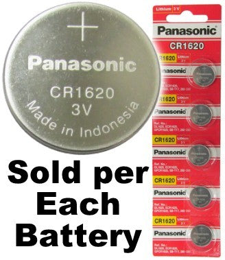Panasonic CR1620 3V Lithium Coin Size Battery, On Tear Strip, Exp. 07 - 2027