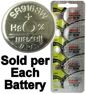 Maxell Hologram SR916SW (373) 1.55 Volt Silver Oxide Watch Battery, On Tear Strip, Exp. 2022
