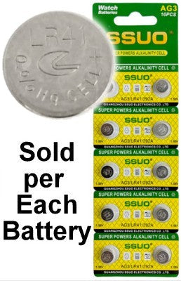 SSUO Batteries LR41 (192, AG3) Alkaline Button Size Battery, On Tear Strip