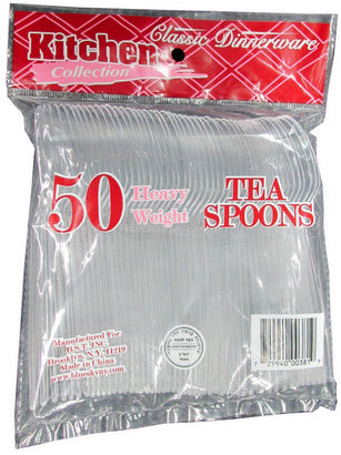 50 Clear Heavy Duty Plastic Tea Spoons, in Bag