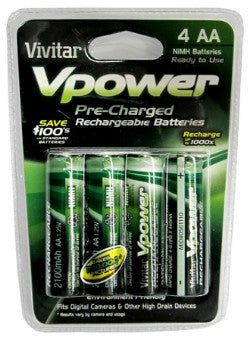 Vivitar Pre-Charged AA Ni-MH, 1.25V, 2100mAh Battery, 4-Pack AA